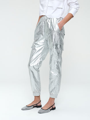 Alex silver shine foil pants